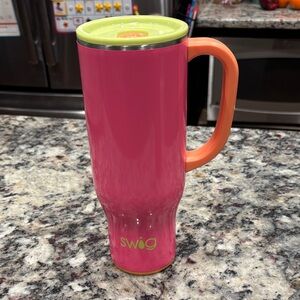 Swig Pink Travel Mug with Orange Handle